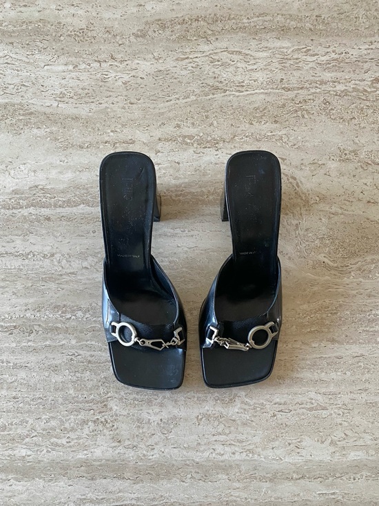 Prada Shoes - Vintage Prada Clasp Mule Block Heel Sandals